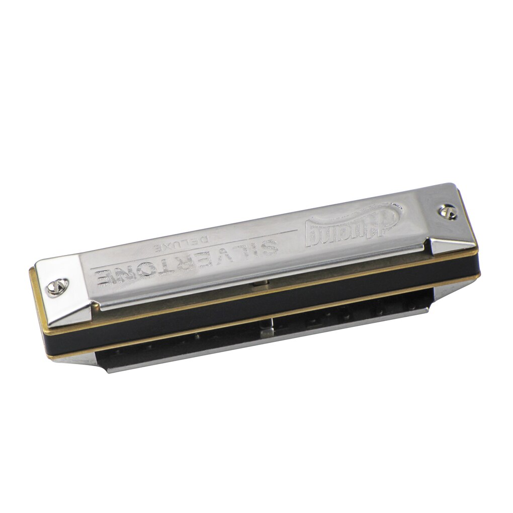 Huang Harmonica 10 Holes 20 Tone Key of bB Blues Diatonic Harmonica Woodwind Instrument Silver Color