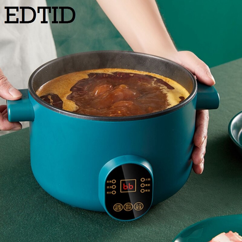 Edtid 220v fogão elétrico multifuncional panela de aquecimento elétrico máquina panela de cozinhar hotpot macarrão ovos sopa mini panela arroz 2l