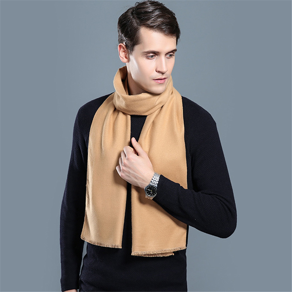 hommes couleur unie écharpe en cachemire hiver épaissir Pashmina châle homme noir gris écharpes décontracté gland Foulard Bufanda
