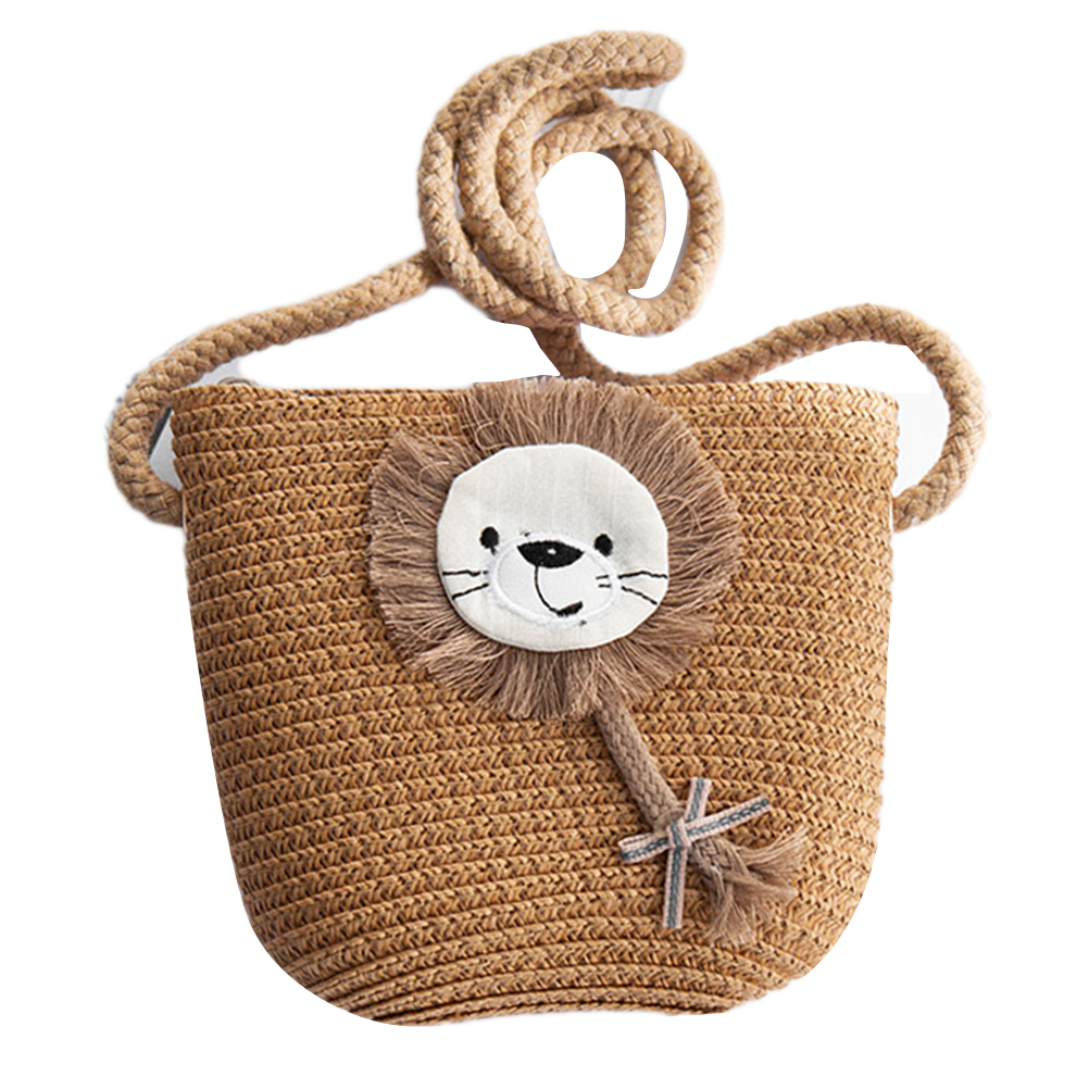 Casual Zomer Leeuw Stro Messenger Bags Mini Strandtas Leuke Croosbody Schoudertas: Khaki