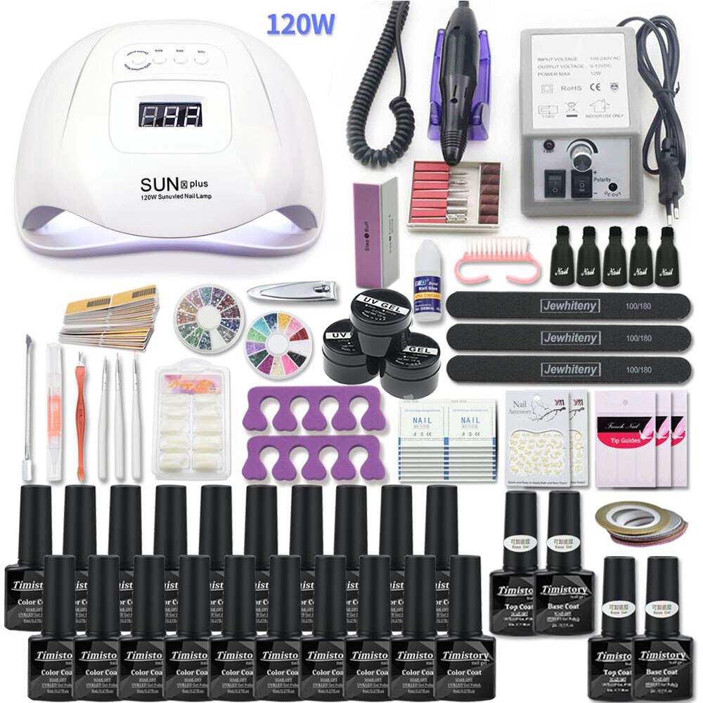 Super Maniküre Set 120W/54W Led Nagel Lampe 20000RPM Nagel bohrer Maschine Mit 50 Farbe UV gel Nagellack Acryl Kit Nail art Set: 120W-20-2000