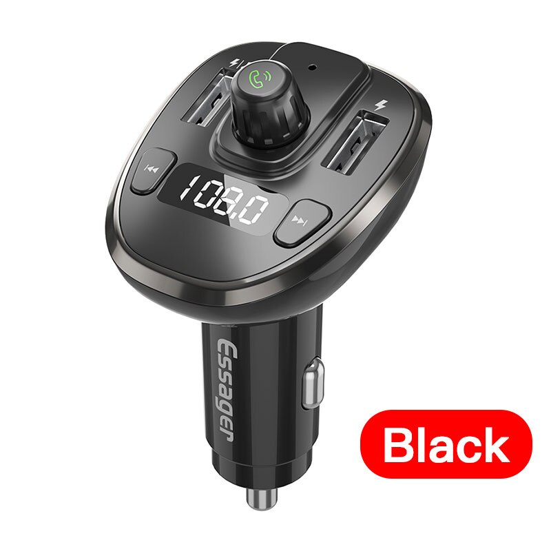 Essager USB chargeur de voiture sans fil Bluetooth 5.0 Kit de voiture mains libres FM transmetteur MP3 chargeur rapide pour iPhone Xiaomi téléphone portable: Black