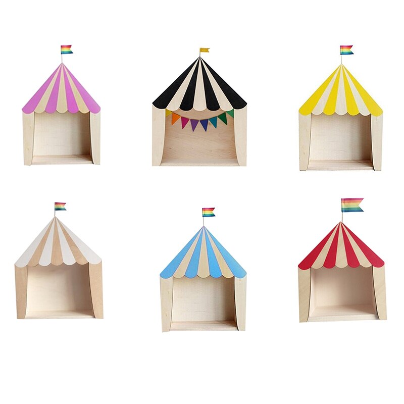 Ins Circus Wood House Storage Shelves Handmade Kids Bookends Wooden Ornaments Children Room Decoration Organization Wall Shelf