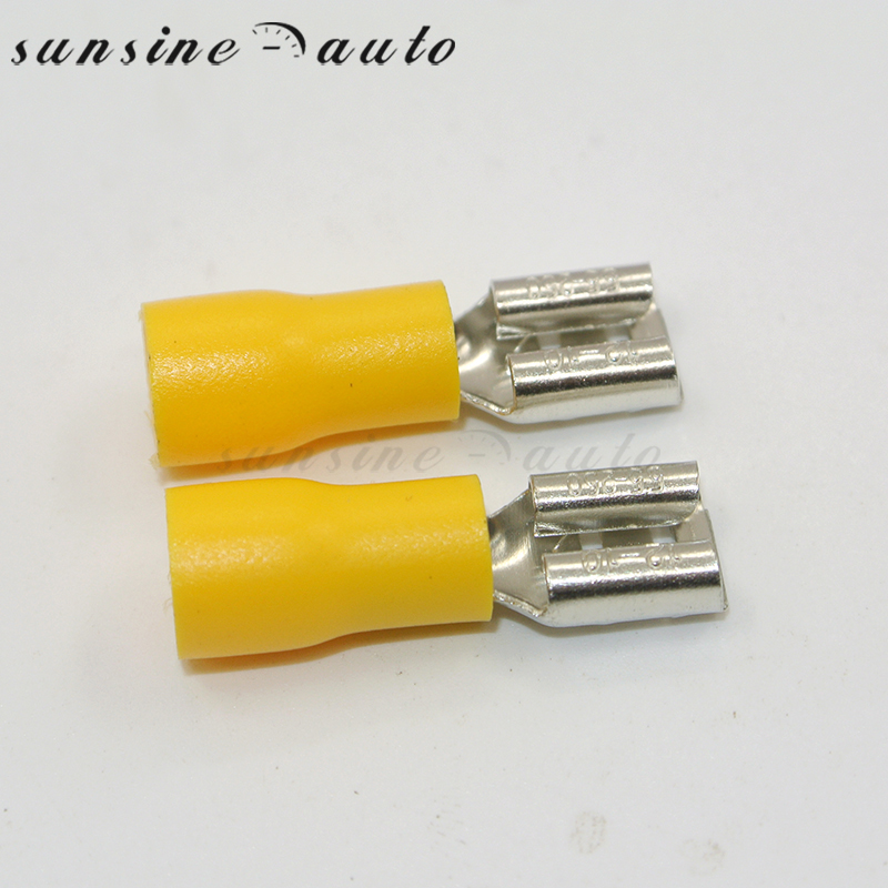 50 kpl 2.8mm 4.8mm 6.3mm naaraseristetty sähköinen puristusliitin 0.5-2.5 mm:lle 2 22-10 awg liittimet kaapelin johtoliitin: 6.3mm keltainen