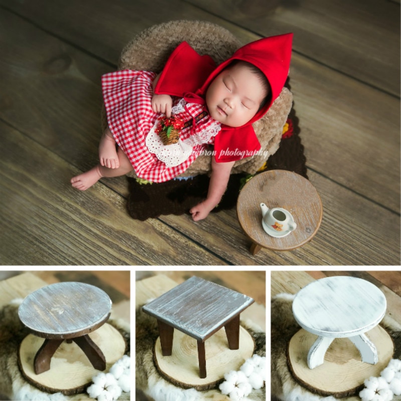 Nyfødt fotografering rekvisitter mini træbord baby foto bord spædbørn skyde tilbehør studie rekvisitter lille træ skrivebord