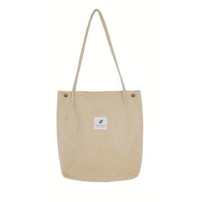 Woman Corduroy Shoulder Bag Reusable Shopping Bags for women Casual Tote Female Handbag: Beige