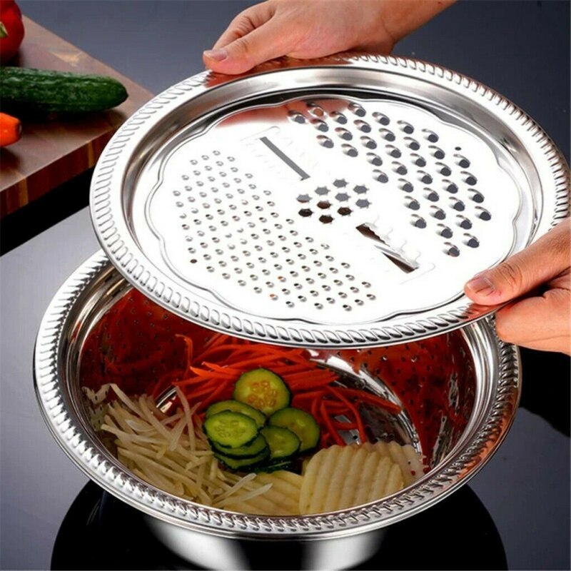Neue 3 stücke Edelstahl Topf Gemüse Cutter Schneidemaschine Ablauf Korb Sieb Siebe Küche Reibe Sieb Reis Waschen Filter