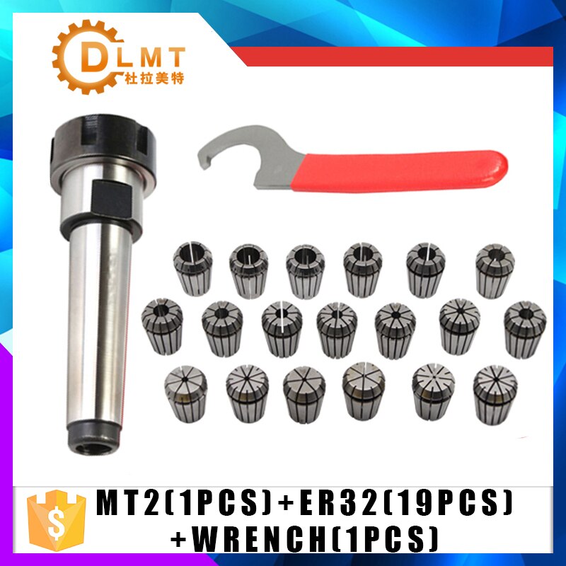 19PCS ER32 Collet Chuck and 1PCS MT2 ER32 Morse Holder+1PCS ER32 Wrench Precision Spring Collet Set CNC Milling Lathe tool