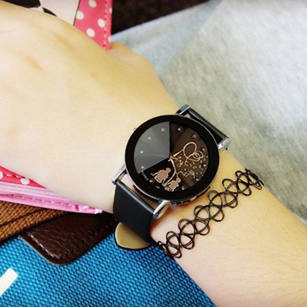 Couple Watch Female Quartz Watch Male Lover Wristwatch Back Rhinestone Faux Leather Analog Quartz Wrist Watch часы парные