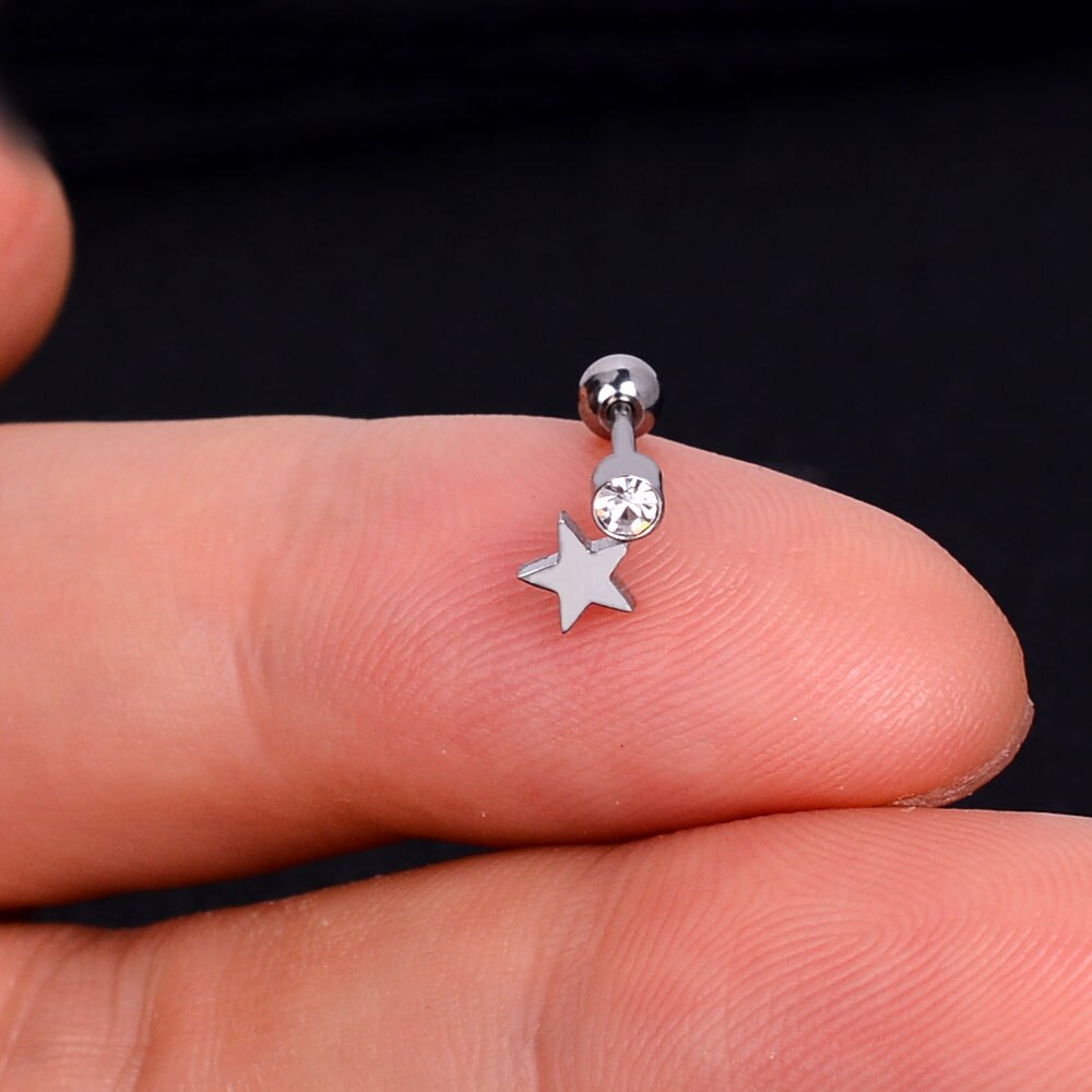 1Pcs Mini Rvs Oor Tragus Kraakbeen Helix Piercing Vlinder Daisy Kroon Sneeuwvlok Ster Kruis Emaille Studs Earring: 12 silver