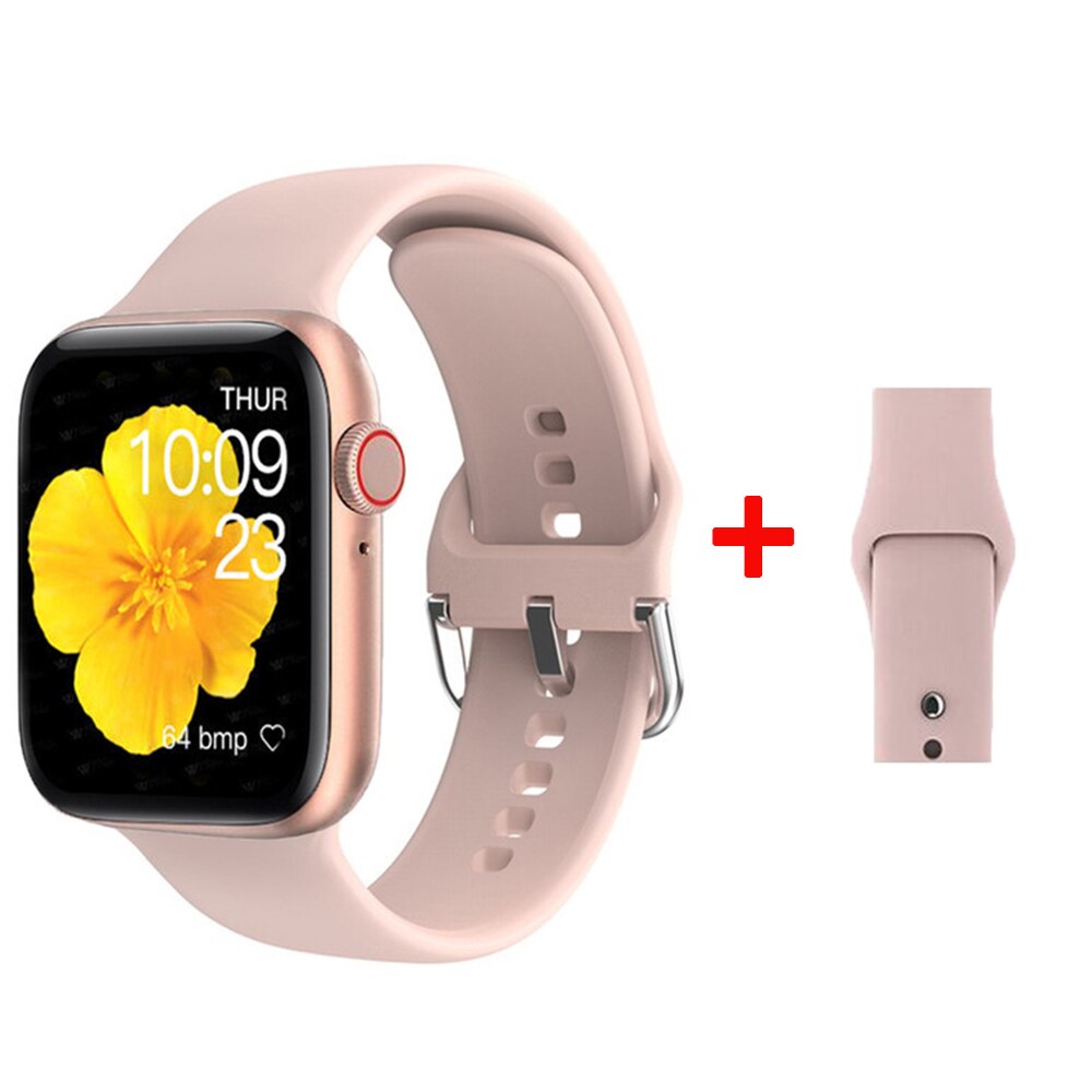 T55 + Smart Uhr Mann 44mm Full Touch Siri Zifferblatt Aufruf Sport Frauen Smartwatch Vögel Fliegen Spiele Blutdruck für Android IOS: Option pink