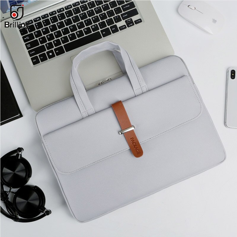 Briefcase Pu Waterproof Scratch-resistant Laptop Briefcase 13 -15.6 inch Notebook Shoulder Bag Carry Case women and men: 15-15.6inch gray