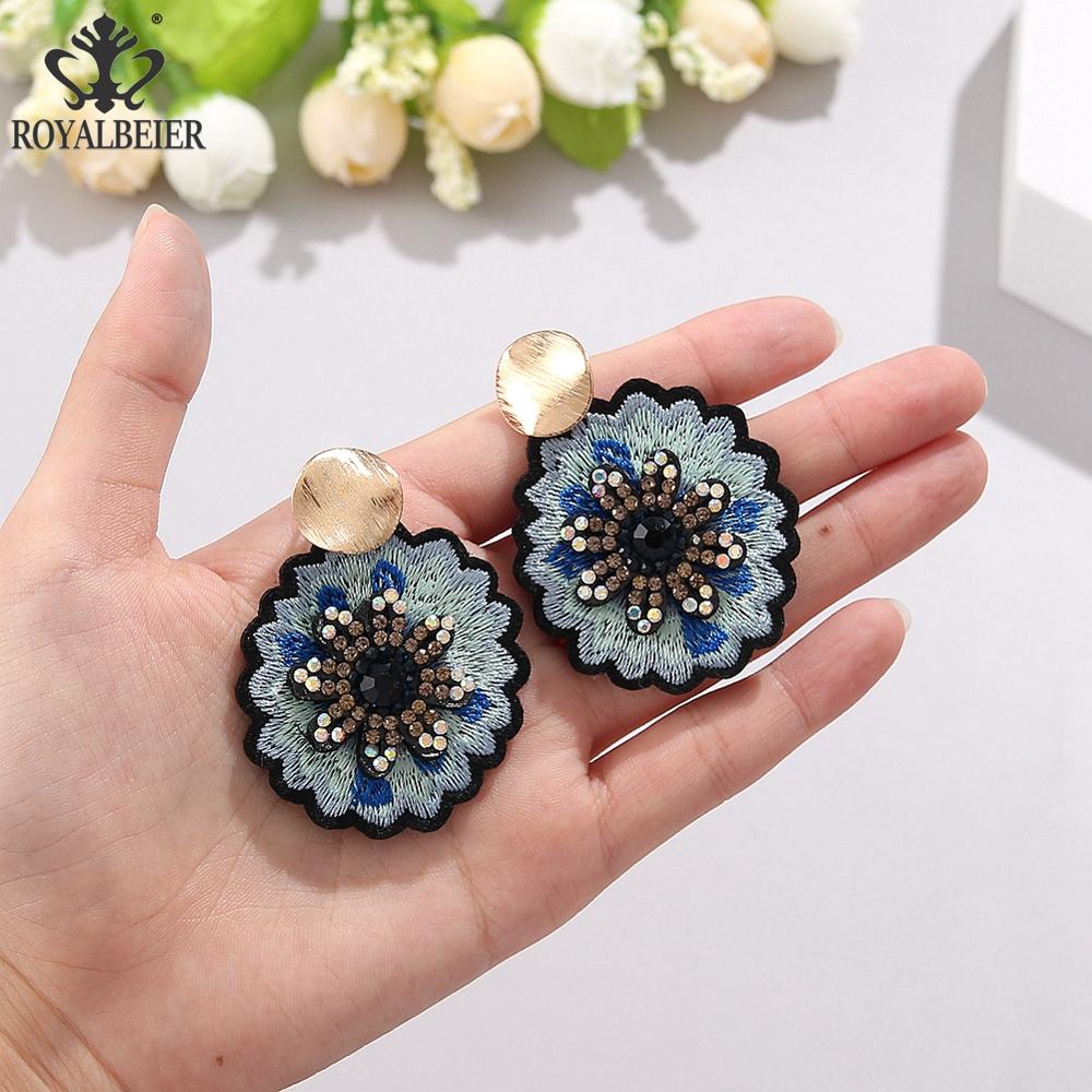 ROYALBEIER Trendy Beads Earrings for Women Girl Handmade Flower Statement Earrings Jewelry Party