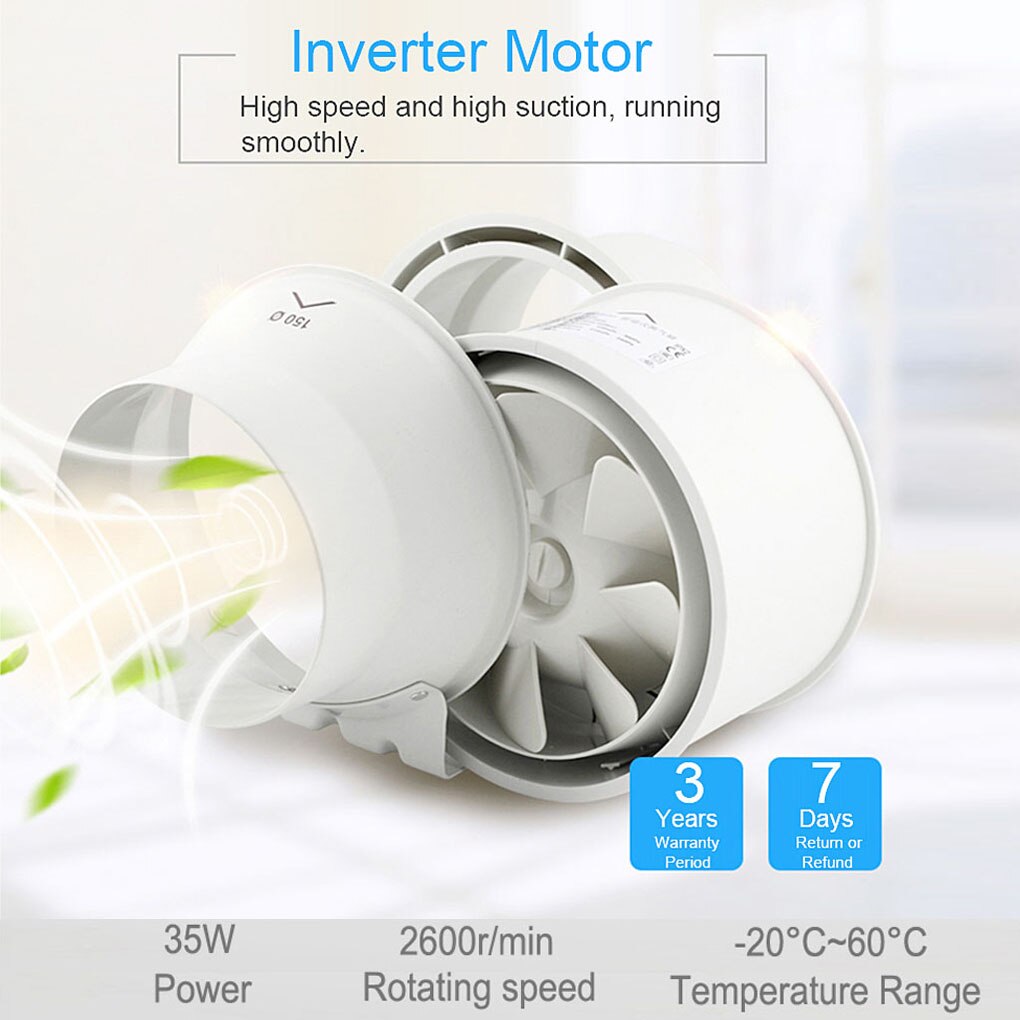 Exhaust Fan Soundless Hanging Extractor Ventilation Inline Fans Blower Window Vent in Box Package for Kitchen Bathrooms