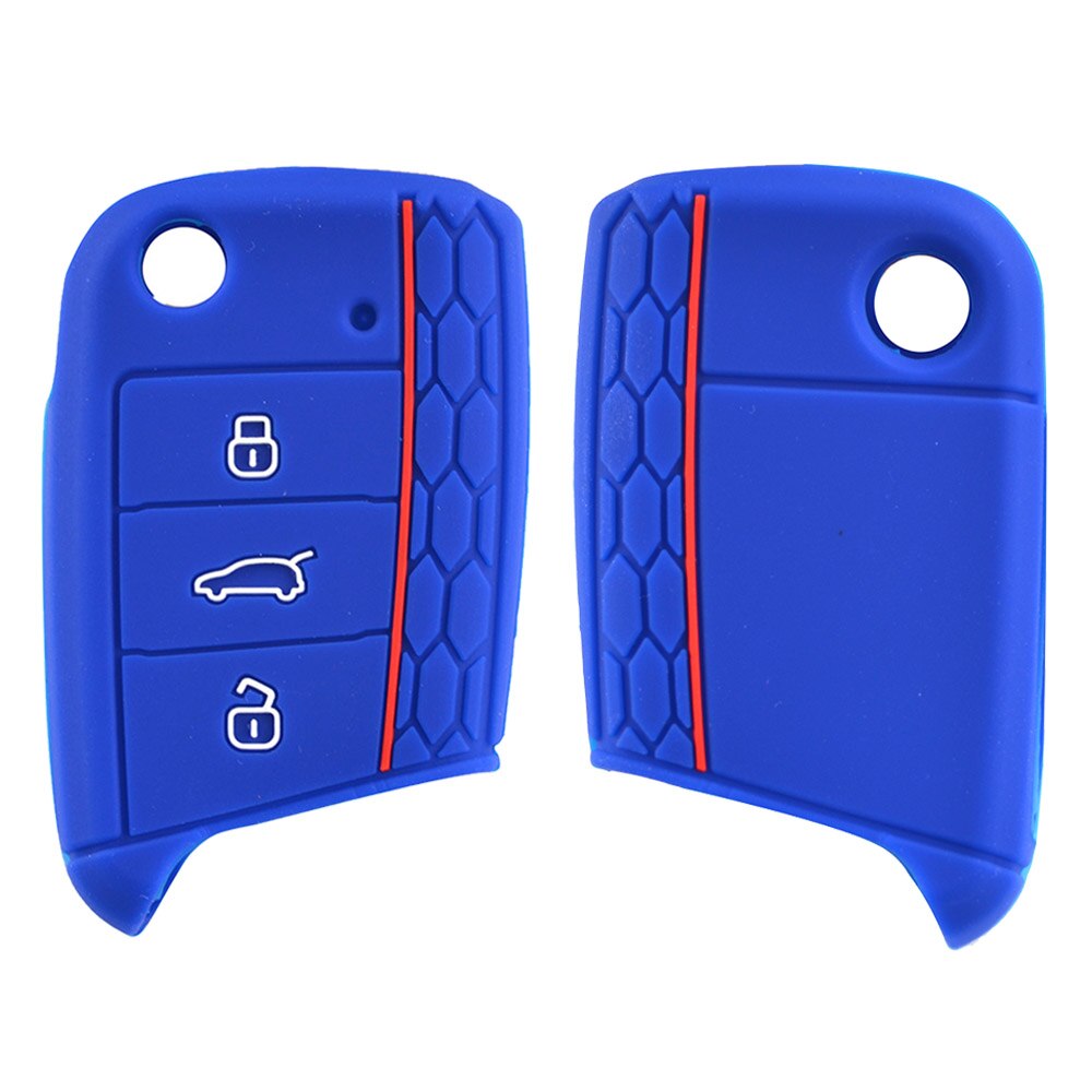 Silikon nyckelfodral för vw polo golf 7 tiguan för skoda fabia octavia karoq för seat ateca leon fjärrkontroll fob nyckelskydd: Blå