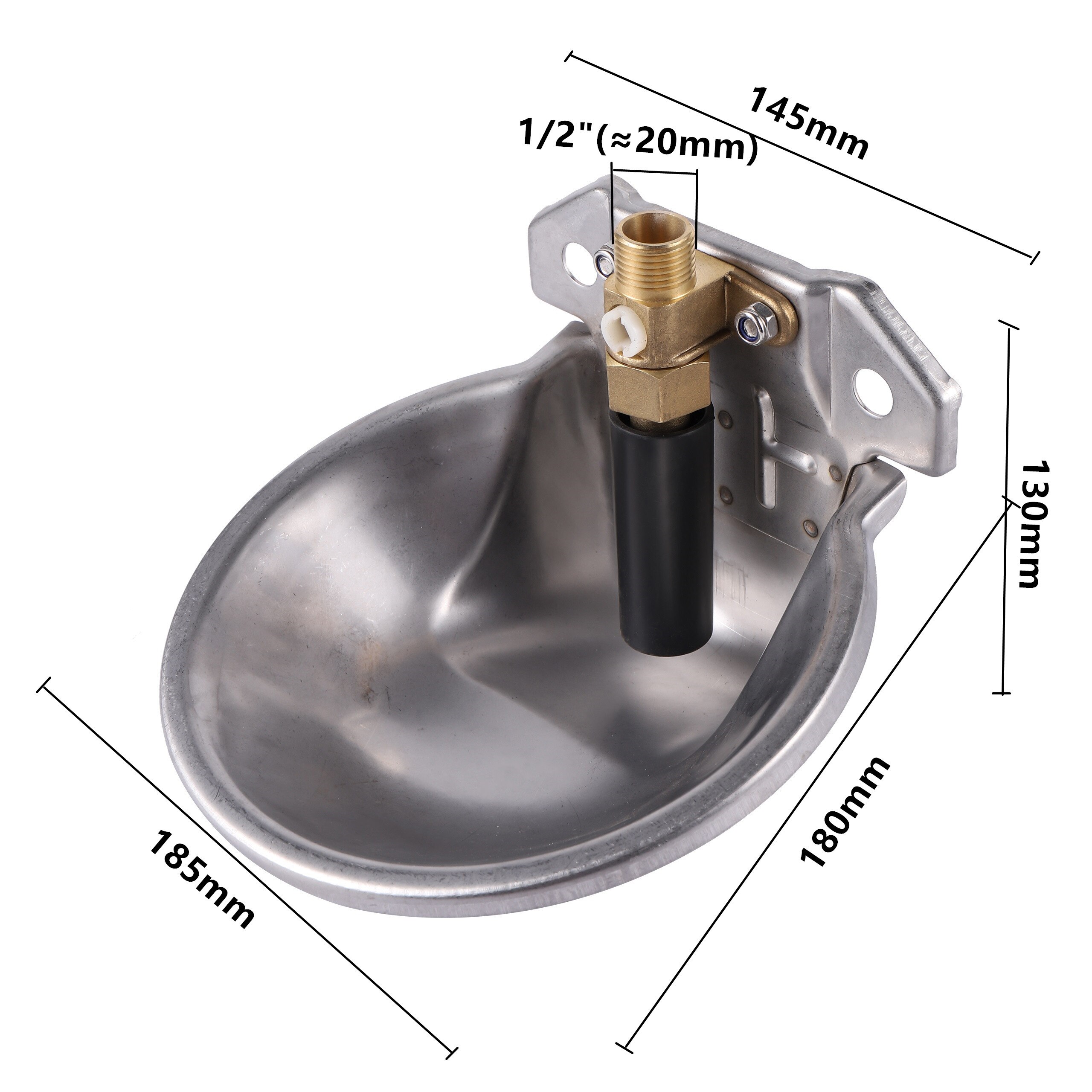 Tazón de agua para ovejas, cabras y cordero bebedero de acero inoxidable para, con válvula de cobre de rosca de 1/2 ", equipo de alimentación para granja, 1 ud.: Plata