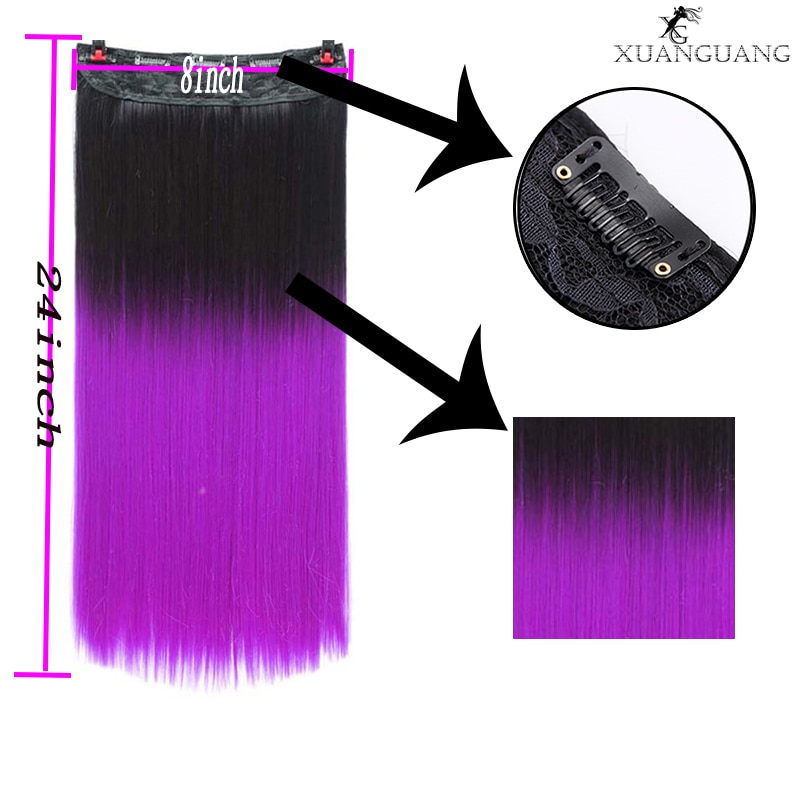Xuangunag 5 klipp lange rett kvinner clip in hair extensions naturlig silkeaktig rett hår extension the gradient color