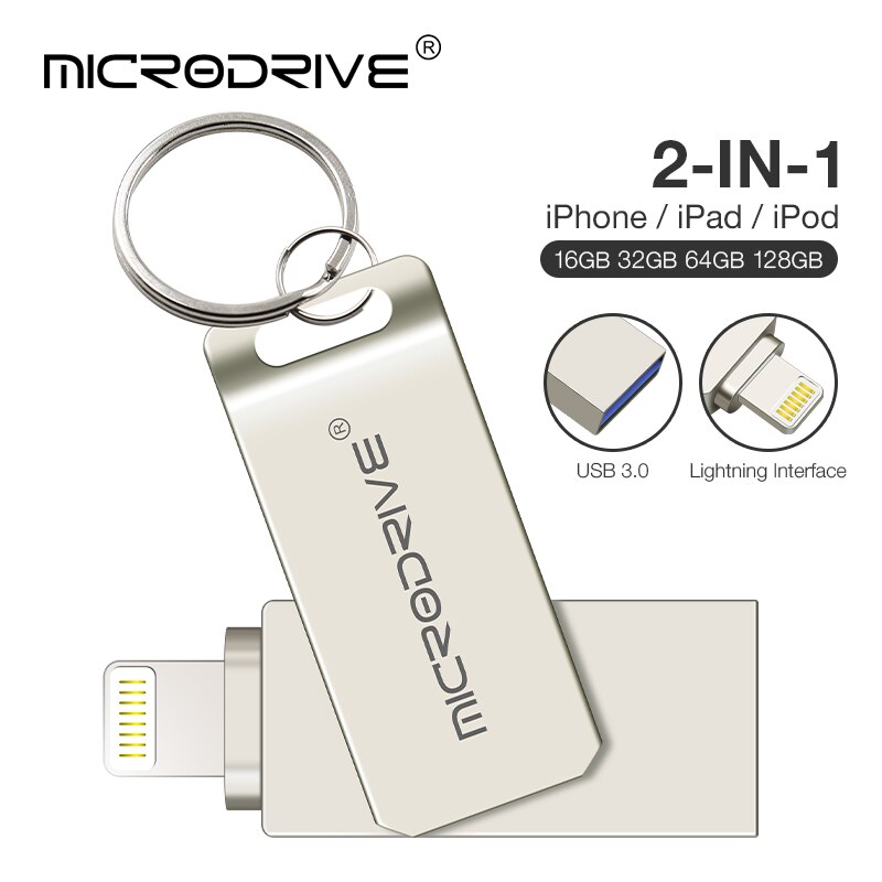 USB 3.0 Flash Drive 4GB 8GB 16GB 32GB 64GB For iPhone 8 7 Plus Lightning to Metal Pen Drive U Disk for iOS10 memory stick 128GB