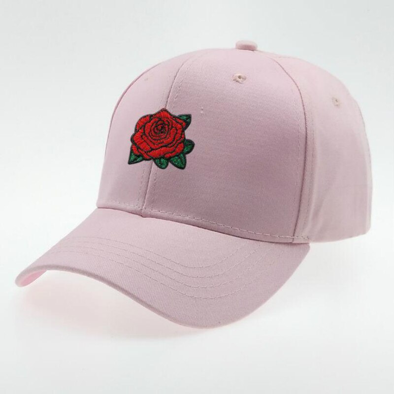 Broderi rose baseballkasket hip hop justerbar bomuldsblomst snapback hat forårssommer rose far hat hat: Lyserød