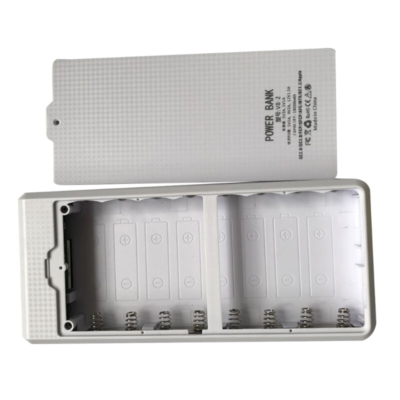 Robustes, abnehmbares gehäuse mit  qc3.0 dual-usb-anschlüssen, lcd-display, 8 x 18650 akkus, powerbank-gehäuse, tragbare externe box ohne akku: Weiß