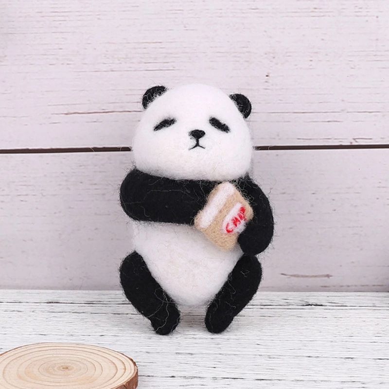 Panda de lana manualidad de fieltro DIY inacabado pinchado conjunto Kit para manualidades aguja bolsa de Material M6CE