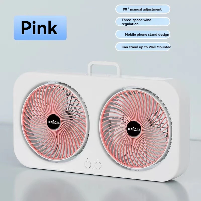 Dual Head bureauventilator met USB-opladen Draagbare wandgemonteerde stille koelventilator 3 snelheden instelbaar voor slaapzaal thuiskantoor: Chocolade
