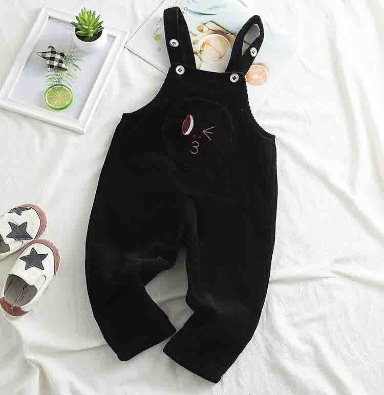 Peuter Cartoon Baby Kids Jongens Meisje Lente Herfst Warm Corduroy Overalls Broek Effen Kleur Dikker Toevallige Bib Broek 1-3Y: Black / 3T