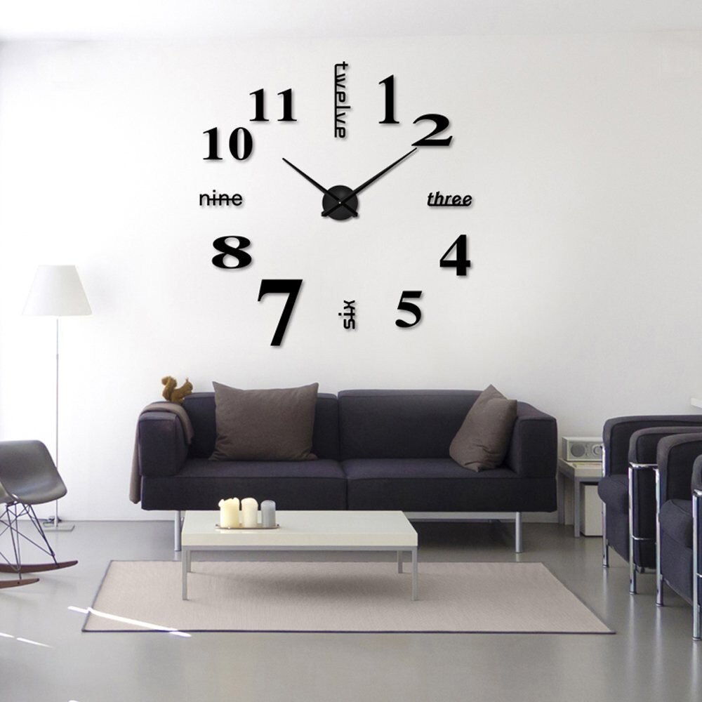 Modern big wall clock 3D mirror sticker unique big digital watch DIY decorative diorama clock