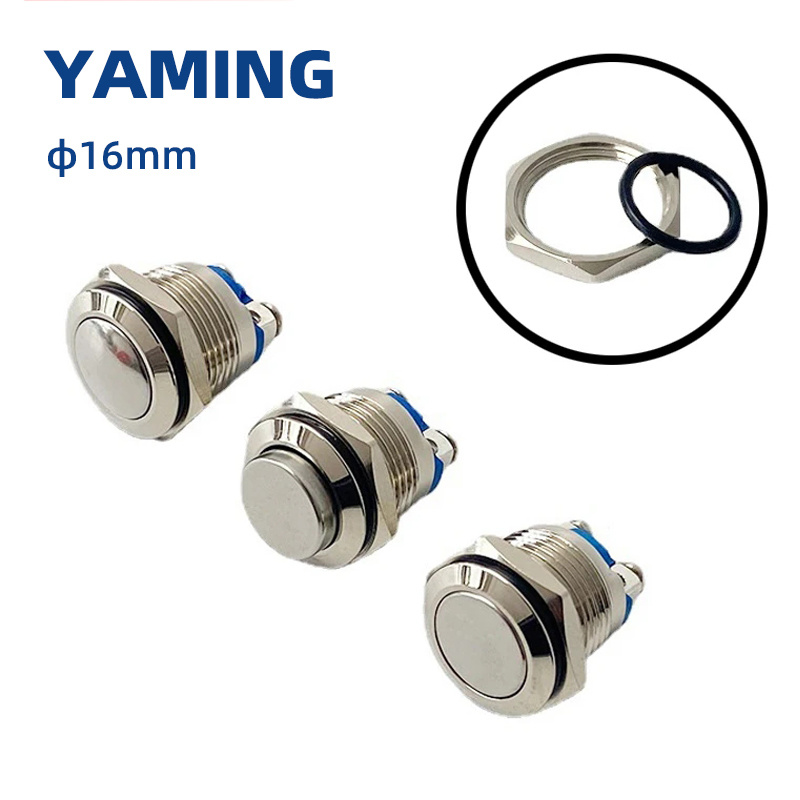 16mm metal trykknap kontakt  ip65 vandtætte forniklet messing tryk knap selv-nulstille 1no høj/flad/form rund momentant