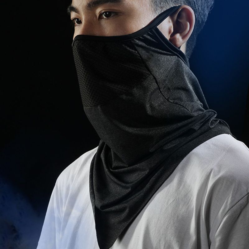 Unisex Cycling Ice Silk Cooling Neck Gaiter Triangle Scarf Breathable Mesh Earloop Half Face Cover UV Protection Bandana