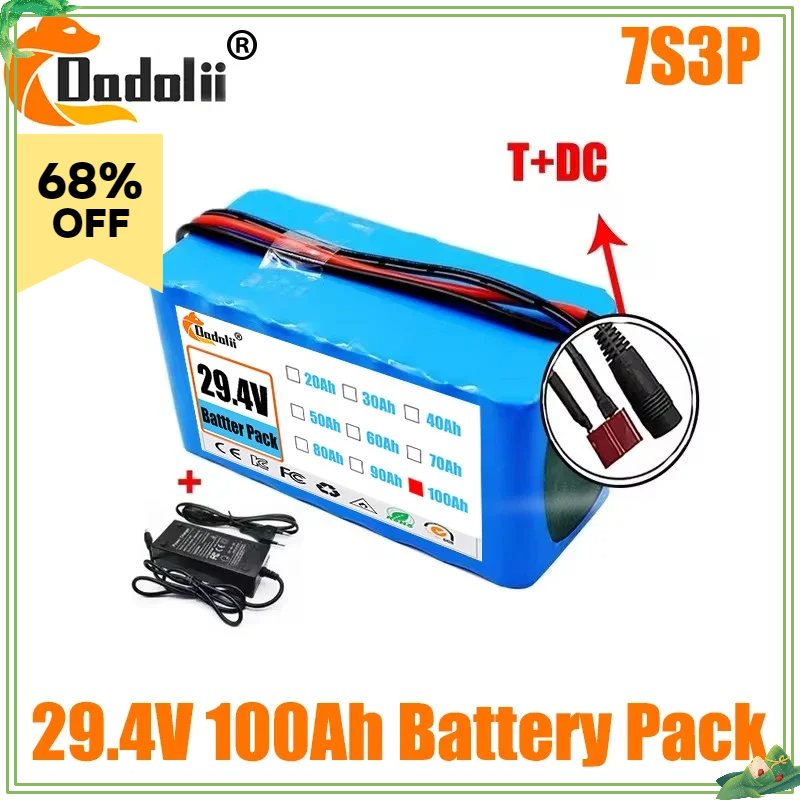 29.4V 100Ah 7s3p 18650 battery lithium battery Suitable for 24V-29.4V motors Lithium ion Battery pack + 2A Charger