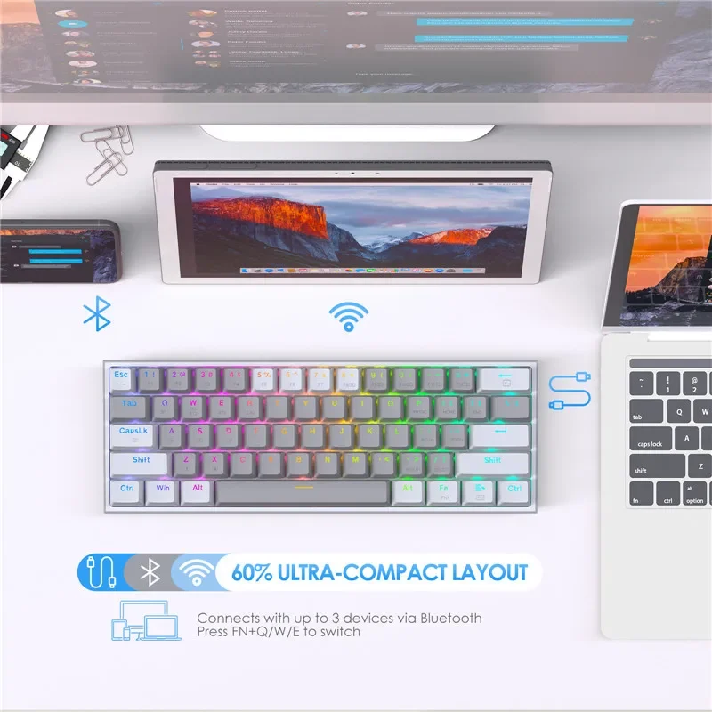 ! K616 Pro TKL Wireless RGB Mechanical Keyboard 5.0 BT/2.4 Ghz/Wired Three Modes 60% Bluetooth Keyboard Linear Red Switch