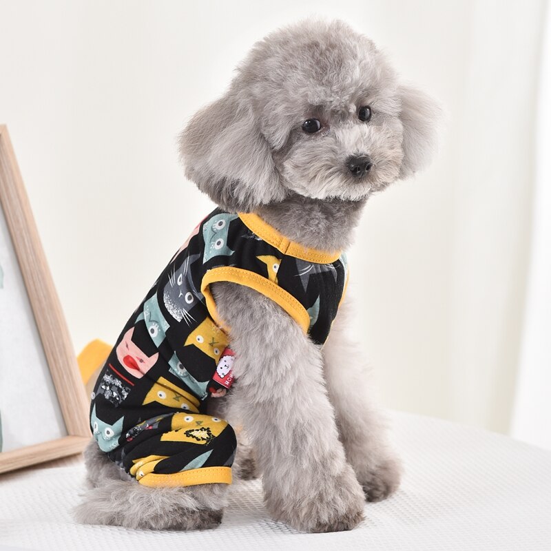 Ropa con estampado de gato para Yorkshire Terrier, pijamas de 4 Patas, chaleco negro sin mangas para mascotas, XS a 3XL, Corgi, Pugs medianos