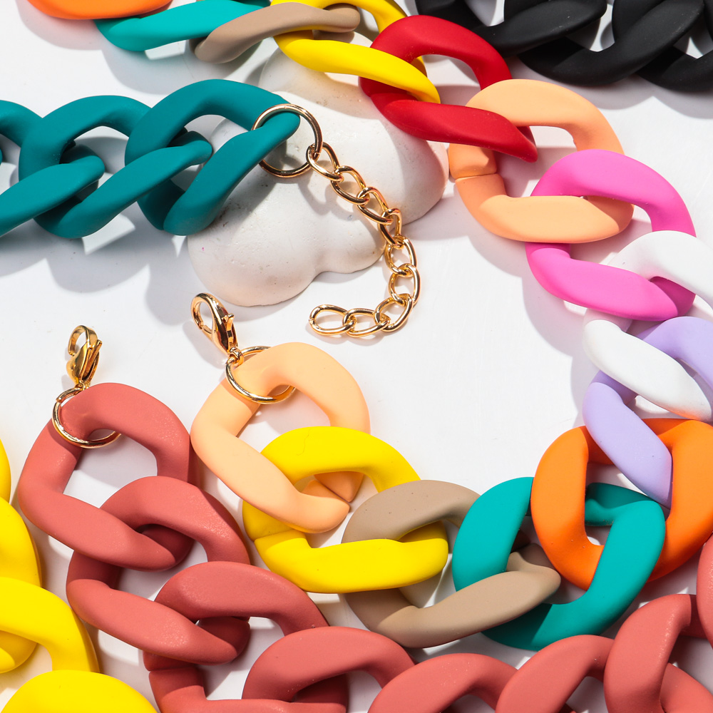 Nuevos collares gargantilla de cadena ancha de acrílico mate colorido para mujer, Collar grueso de resina bohemia llamativo, joyería de