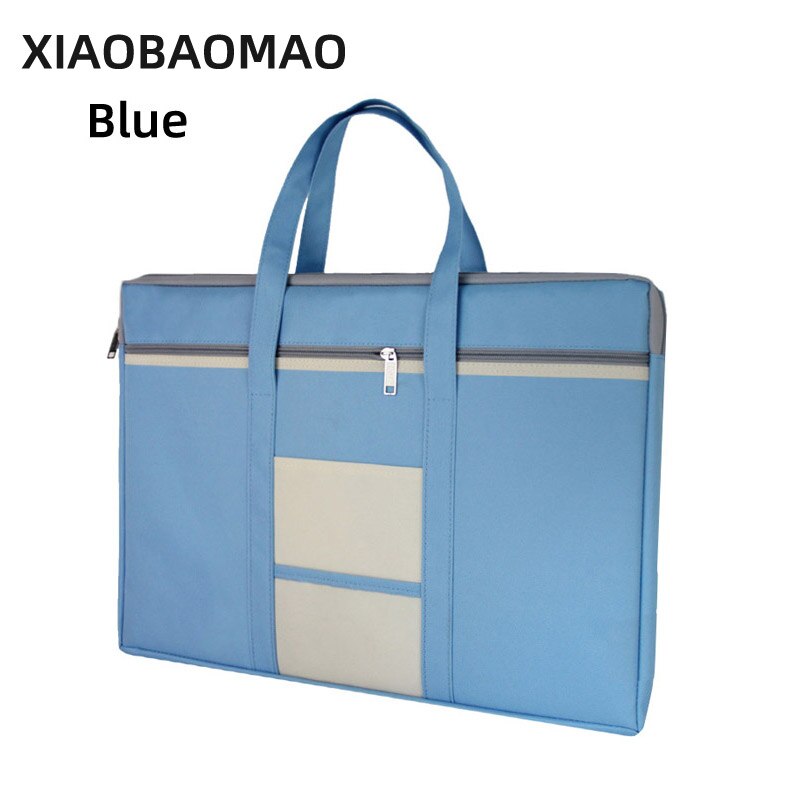 A3 Document Bag Large Capacity Double Layer Zip Storage Bags file bag Filing Products Pocket Folder Office School Supplies: a blue
