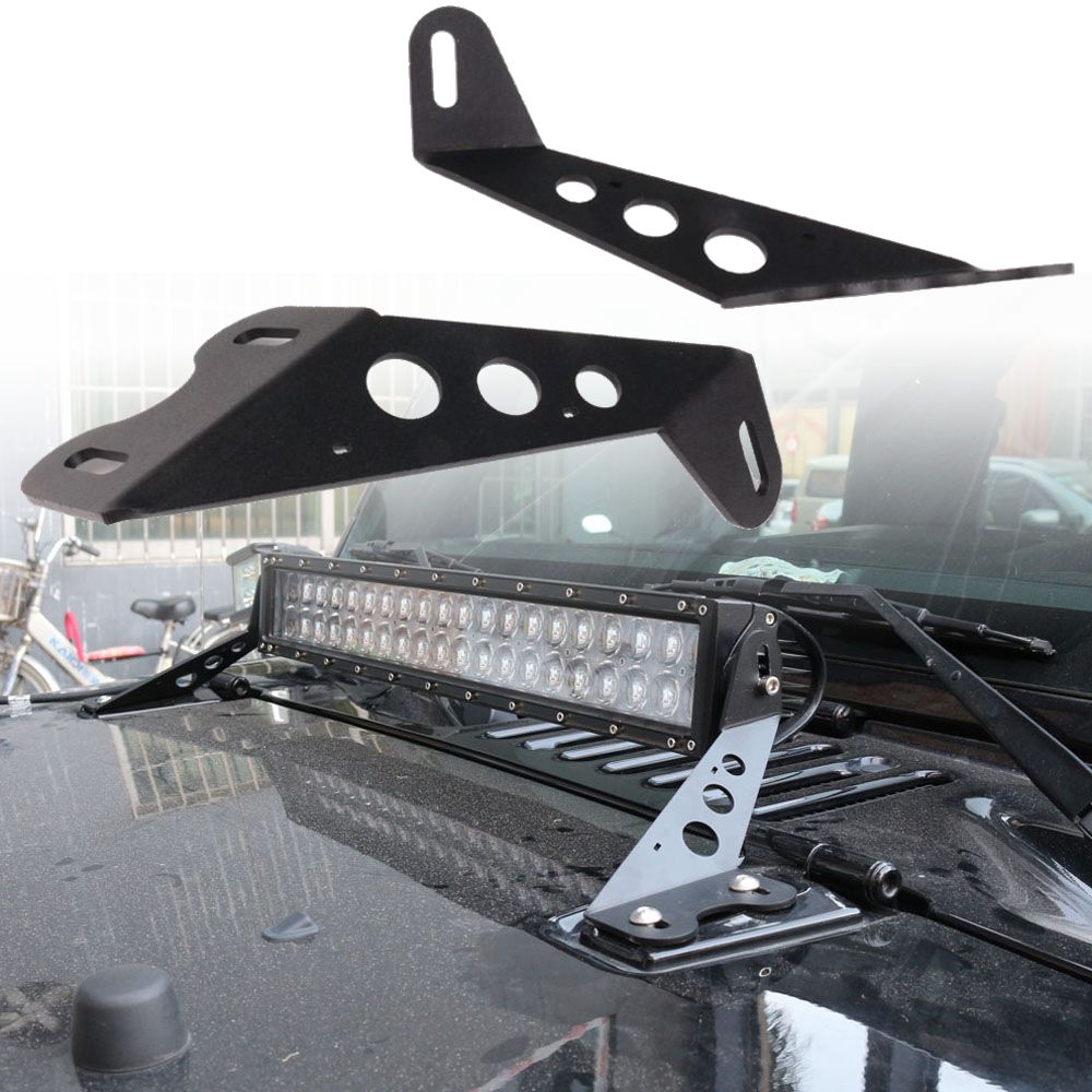 20 Inch LED Straight Stainless Light Bar Mounts Hood Mounting Bracket Fit for Jeep Wrangler JK 2007