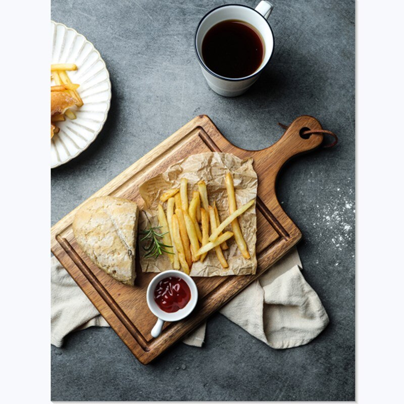 Natural Acacia Wood Cutting Board With Handles Rectangula Cutting Vegetable Board Pizza Bread Board Sushi Board Rolling Panel