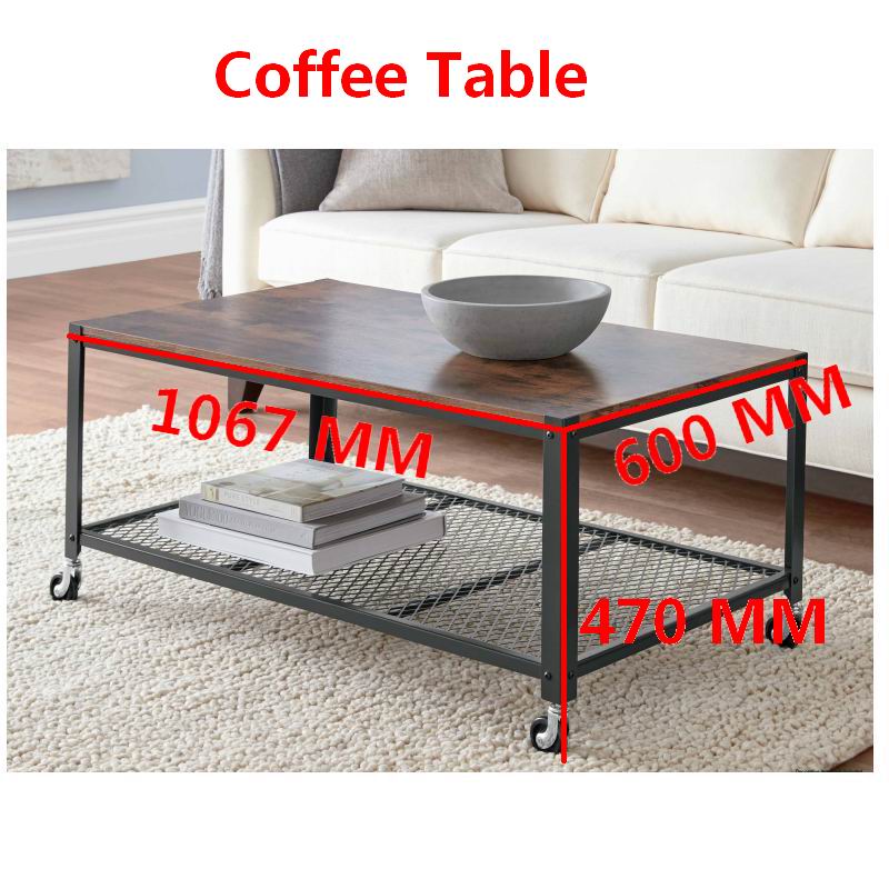 Modern Table with A Shelf Rectangle Side Table Coffee Tables for Living Room Simple Steel Frame with wooden plate table: Default Title