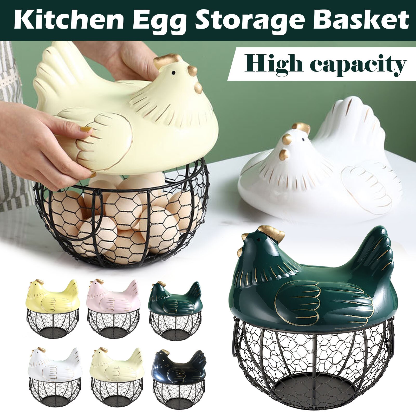 Ceramic Egg Holder Organizer Storage Basket Egg Basket Fruit Container Ceramic Hen Decorative Kitchen Basket Egg Storage