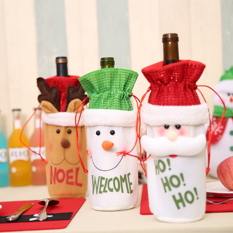 Jul vinflaske dækning år vinflaske taske santa snemand champagne flaske dekoration julepynt til hjemmet