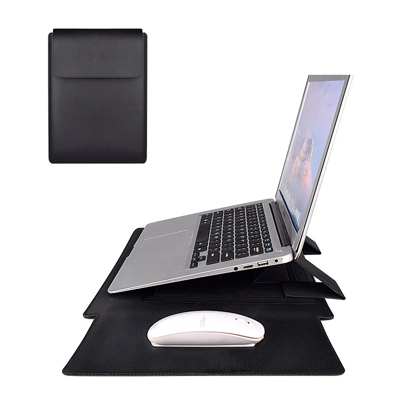 Laptop Sleeve case With Stand Function Compatible For Macbook Air/Pro 13 14 15.6inch notebook bag with Stand Holder: 15.4 inch black