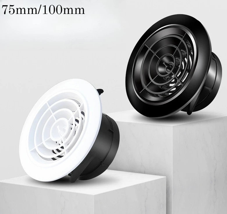75/100mm Round Air Vent Exhaust Hood Valve Grille Diffuser Ducting Ventilation Cover Air Circulation Rotary ABS Adjustable
