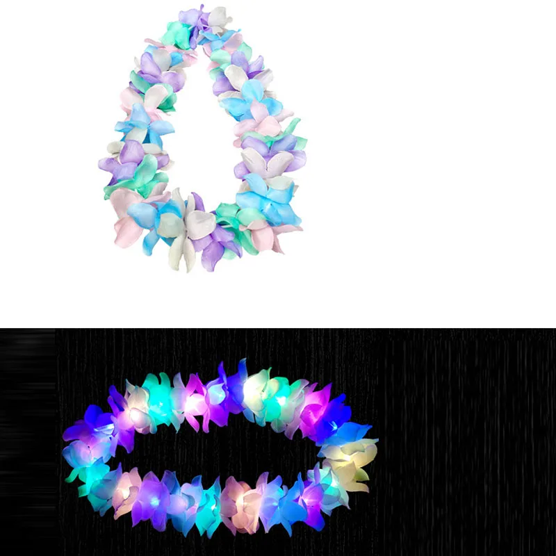 10pcs LED Light Up Flashing Hawaiian Leis Hula Dance Garland Artificial Flowers Neck Loop Necklace Glow Party Supplies Christmas: Light Grey