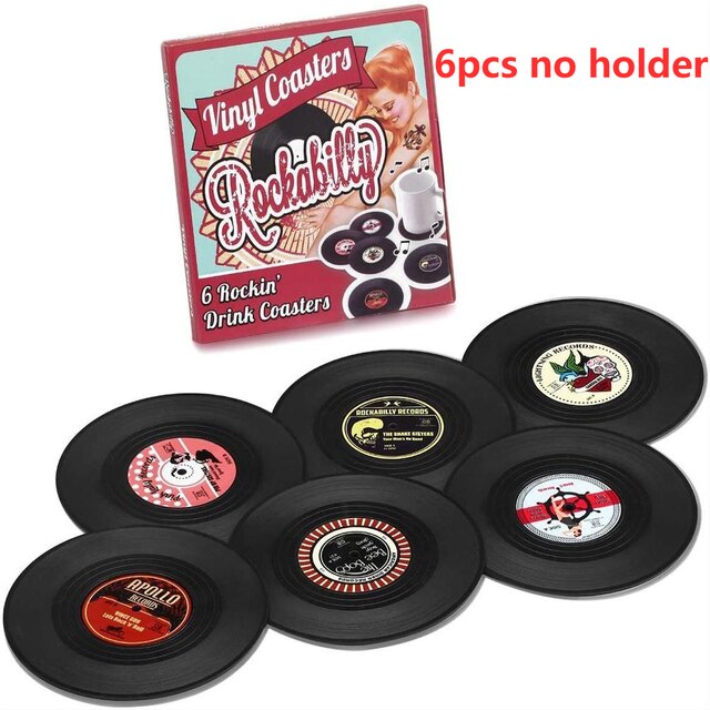 Juego de 6 posavasos de vinilo para bebidas, posavasos de música con soporte para tocadiscos de vinilo, posavasos de disco de registro Retro, alfombrilla creativa para tazas