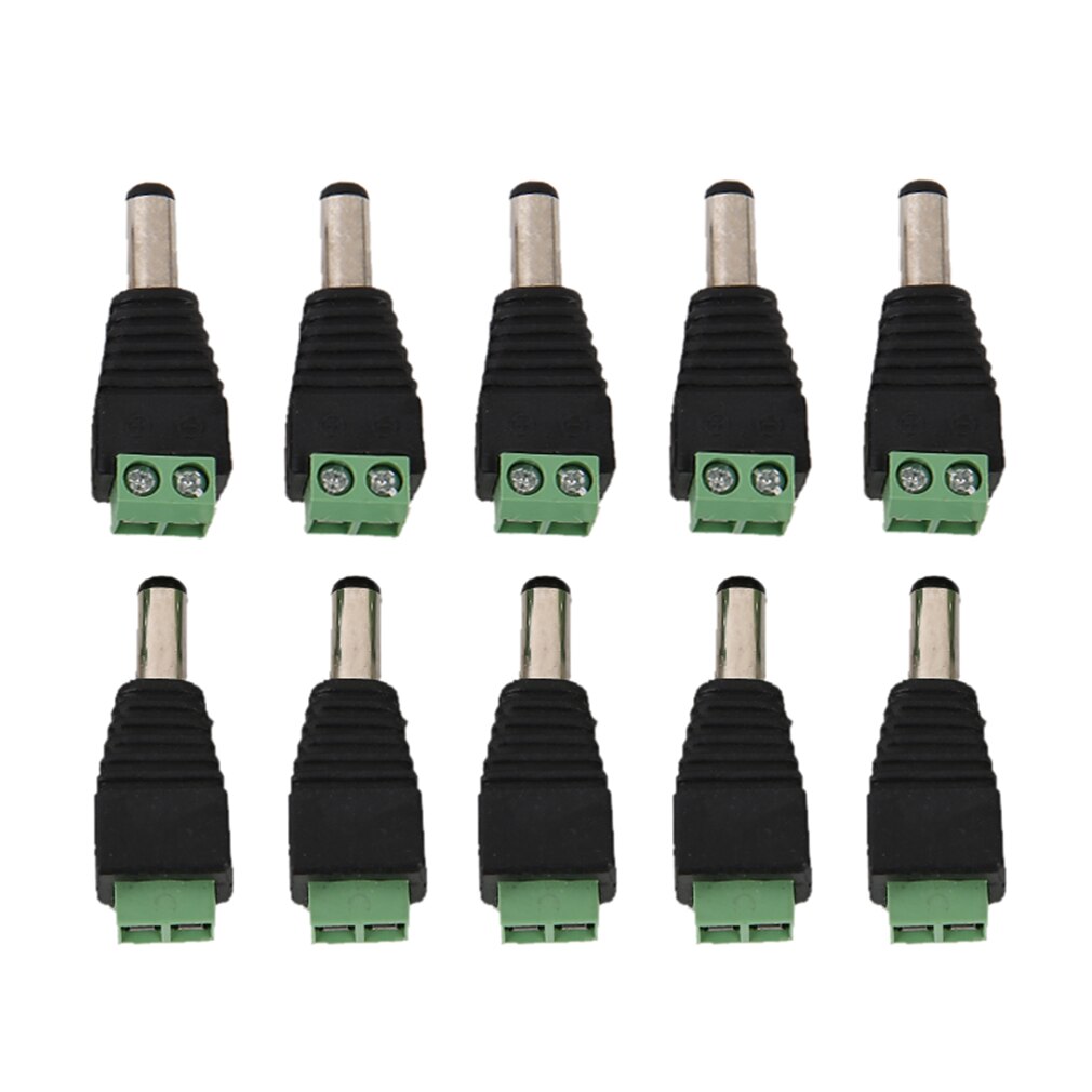 Universal 10pcs/pack Black & Green Male DC Power Connector Plug Adapters For CCTV System 4x1x0.5cm