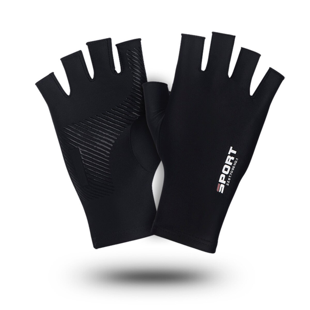 Gants antidérapants d'été en soie glacée, protection solaire fine, en Lycra, haute élasticité, en Silicone, pour la pêche: Black-half / M