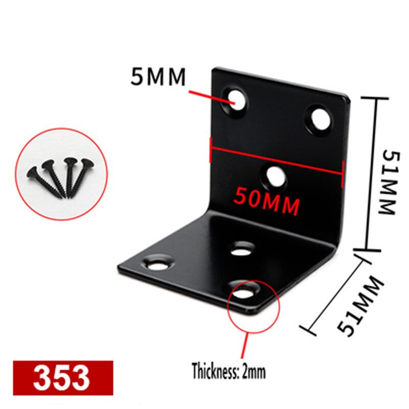 L Shape Black Stainless Steel Angle Fixed Furniture Corner Bracket Furniture Accessories Cabinet Right Angle Connector