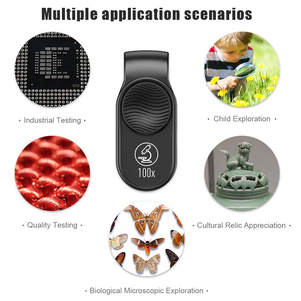 APEXEL 100X praktisch Mikroskop Lupe Universal- LED Licht Makro Objektiv Optischer Zoomen Mit Mikro Kamera Clip Für iOS Android