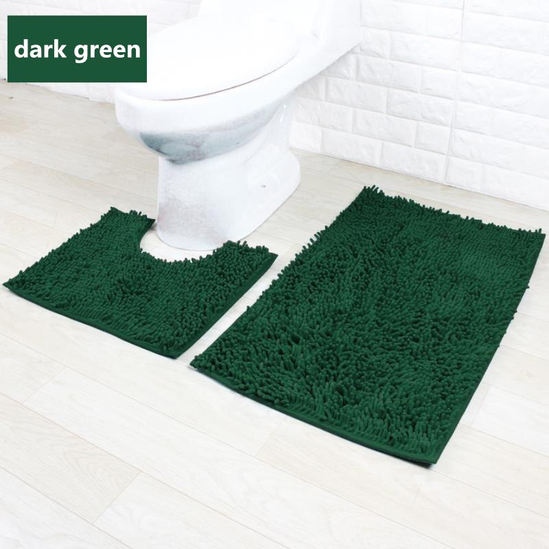 2 st/set tjock chenillematta entrédörr badrum anti-halkmatta kök toalett absorberande badrumsmatta chenille golvmatta: 2 st-mörkgrön
