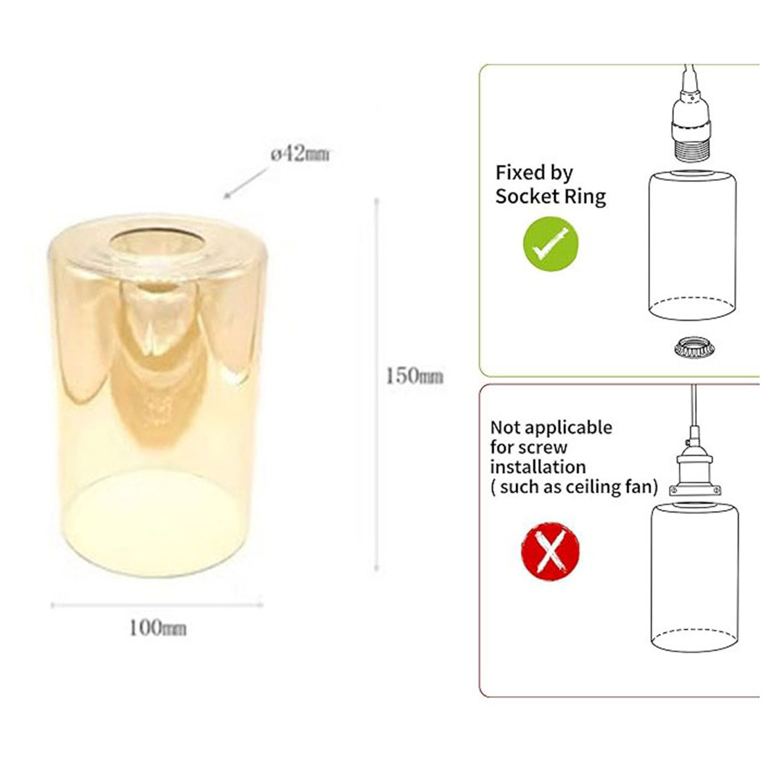 Vintage lampskärm med  e27 glas, ersättning för 42mm e26 diamanter, ananaslyktamönster, gult glasskydd för konsthängande belysning